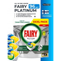 FAIRY PLATINUM All in One Lemon Средство для мытья посуды с чистящим порошком с функцией соли и ополаскивателя 96 капсул FAIRY PLATINUM All in One Lemon Средство для мытья посуды с чистящим порошком с функцией соли и ополаскивателя 96 капсул