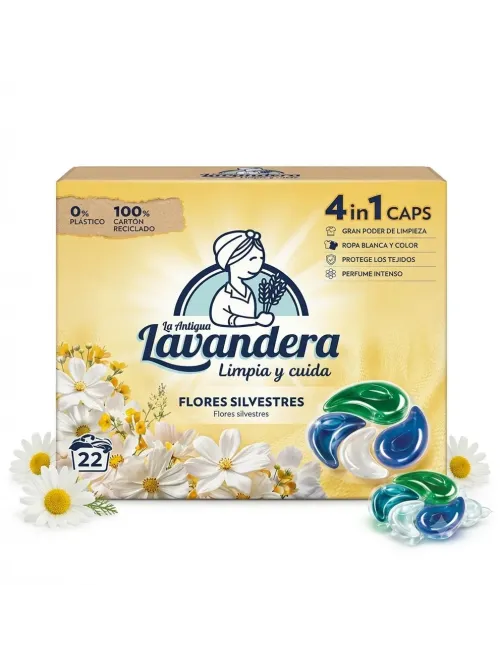 LAVANDERA Капсулы для стирки белья Flores Silvestres кондиционером и пятновыводителем 22шт*22г / Лавандер / Испания 